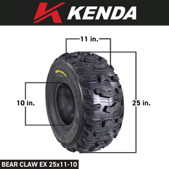 Kenda Bearclaw EX K573 - 25x11-10 Rear Tires for All Terrain (ATV), UTV, and Side by Side (SxS) Vehicles - 6-Ply - Bear Claw EX 25x11x10 (2-Pack)