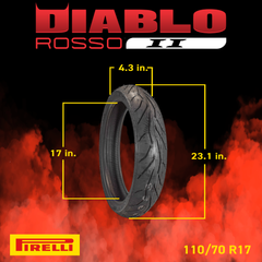 Pirelli Diablo Rosso II 110/70ZR17 (54H) Front Motorcycle Tire - High Performance, Durable, & Reliable Tire for Sport/Street Bikes with Keychain