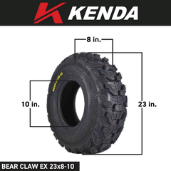 Kenda Bearclaw EX K573 - 23x8-10 Front & 24x11-10 Rear Tires for All Terrain (ATV), UTV, and Side by Side (SxS) Vehicles - 6-Ply - Bear Claw EX 23x8x10 24x11x10 (4-Pack)