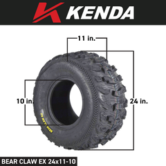 Kenda Bearclaw EX K573 - 23x8-10 Front & 24x11-10 Rear Tires for All Terrain (ATV), UTV, and Side by Side (SxS) Vehicles - 6-Ply - Bear Claw EX 23x8x10 24x11x10 (4-Pack)