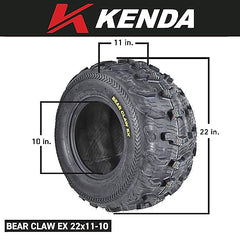 Kenda Bearclaw EX K573 - 21x7-10 Front & 22x11-10 Rear Tires for All Terrain (ATV), UTV, and Side by Side (SxS) Vehicles - 6-Ply - Bear Claw EX 21x7x10 22x11x10 (4-Pack)