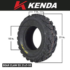 Kenda Bearclaw EX K573 - 21x7-10 Front & 22x11-10 Rear Tires for All Terrain (ATV), UTV, and Side by Side (SxS) Vehicles - 6-Ply - Bear Claw EX 21x7x10 22x11x10 (4-Pack)