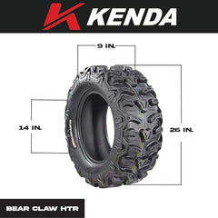 Kenda Bear Claw 26x9-14 and 26x11-14 HTR Radial ATV/UTV Tires with Keychain (4 Pack)
