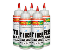 Stop & Go Tire Sealant Premium Flat Preventative  Made in The USA (16 oz) 5 Pack - Prevents Flats & Repairs Punctures for Tube or Tubeless Tires on Bikes, ATVs, Cars, and More