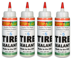 Stop & Go Tire Sealant Premium Flat Preventative  Made in The USA (16 oz) 4 Pack - Prevents Flats & Repairs Punctures for Tube or Tubeless Tires on Bikes, ATVs, Cars, and More
