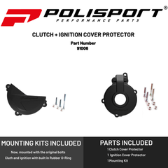 Polisport Clutch and Ignition Cover Protector Kit (Black) - Compatible with Sherco SE-F 250 SE-F 300 (2014-2022)
