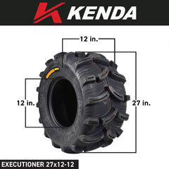 Kenda Executioner K538 - 27x12-12 Rear Tire for All Terrain (ATV), UTV, and Side by Side (SxS) Vehicles - 6-Ply - 27x12x12