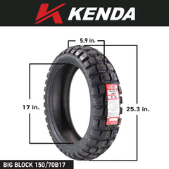 Kenda Big Block K784 150/70B17 Rear Tire for Motorcycles, Dirt Bikes, and City Bikes - Durable Off-Road & Street Performance with Keychain 150x70x17