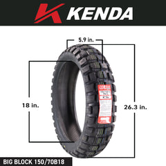 Kenda Big Block 100/90B19 Front & 150/70B18 Rear Tubeless Tire Set with Keychain