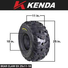 Kenda Bearclaw EX K573 - 25x11-10 Rear Tires for All Terrain (ATV), UTV, and Side by Side (SxS) Vehicles - 6-Ply - Bear Claw EX 25x11x10 (2-Pack)