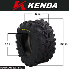 Kenda Bearclaw K299 - 22x12-10 Rear Tires for All Terrain (ATV), UTV, and Side by Side (SxS) Vehicles - 6-Ply - Bear Claw 22x12x10 with Kenda Keychain (2-Pack)