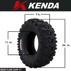 Kenda Bear Claw Front 24x8-12 & Rear 24x9-11 ATV, UTV or SXS Tires w/ Keychain