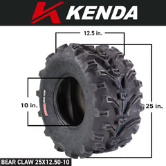 Kenda Bear Claw Front 25x8-12 & Rear 25x12.5-10 ATV, UTV or SXS Tires w/ Keychain
