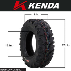 Kenda Bear Claw Front 25x8-12 & Rear 25x12.5-9 ATV, UTV or SXS Tires w/ Keychain