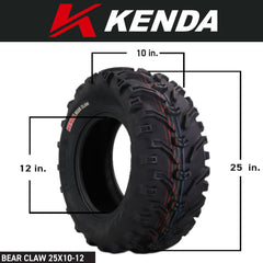 Kenda Bear Claw 25x10-12 Rear Off-Road Tires For ATV, UTV or SXS (2-Pack)