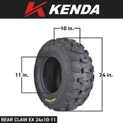 Kenda Bearclaw EX K573 - 24x10-11 Rear Tire for All Terrain (ATV), UTV, and Side by Side (SxS) Vehicles - 6-Ply - Bear Claw EX 24x10x11