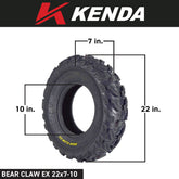 Kenda Bearclaw EX K573 - 22x7-10 Front & 22x11-10 Rear Tires for All Terrain (ATV), UTV, and Side by Side (SxS) Vehicles - 6-Ply - Bear Claw EX 22x7x10 22x11x10 (4-Pack)