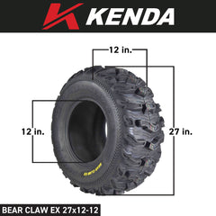 Kenda Bearclaw EX K573 - 27x12-12 Rear Tires for All Terrain (ATV), UTV, and Side by Side (SxS) Vehicles - 6-Ply - Bear Claw EX 27x12x12 (4-Pack)