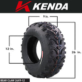 Kenda Bear Claw 26x9-12 Front Off-Road Tire For ATV, UTV or SXS Vehicles