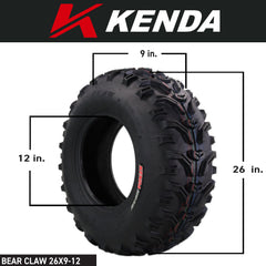 Kenda Bear Claw 26x9-12 Front Off-Road Tire For ATV, UTV or SXS Vehicles