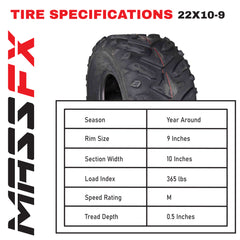 MASSFX Grinder 22x10-9 Rear Tire for ATV, UTV, & SxS on Soft/Hard Pack Ground