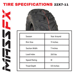 MASSFX Grinder 22x7-11 Front (2) & 22x10-9 Rear (2) Tires for ATV, UTV, & SxS