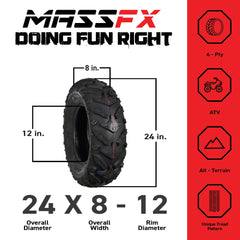 MASSFX Grinder 24x8-12 Front ATV Tire 6 Ply for Soft/Hard Pack Ground (2 Pack)