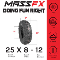 MASSFX Grinder 25x8-12 Front Tire for ATV, UTV, & SxS on Soft/Hard Pack Ground