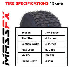 MASSFX 15x6-6 Turf Tire for outdoor power equipment and lawn mowers 4-Ply