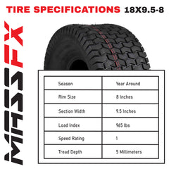 MASSFX 18x9.50-8 Turf Tires for golf carts and lawn mowers 4-Ply (2 Pack)