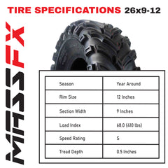 MASSFX ATV MS Tire 4 set 26x9-12 Front 26x11-12 Rear 6Ply