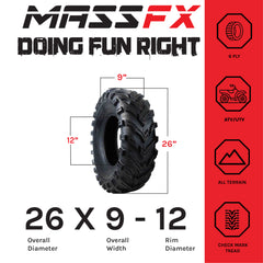 MASSFX 26x9-12 Front Tire for ATV, UTV, and SxS - 6-Ply with 1/2" Tread Depth