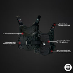 Atlas Charger PeeWee Black Chest Protector –A1010-01-000 CE Certified PeeWee Motocross Armor, Lightweight Upper Body Protection, Dirt Bike and BMX gear for young riders.