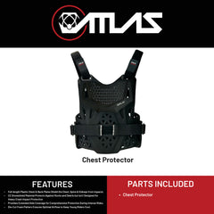 Atlas Charger PeeWee Black Chest Protector –A1010-01-000 CE Certified PeeWee Motocross Armor, Lightweight Upper Body Protection, Dirt Bike and BMX gear for young riders.