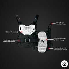 Atlas Charger PeeWee White -A1011-00-000 CE Level 1 Certified Chest Protector with Wrap-Around Design for Young Riders in Motocross, BMX, and Extreme Sports