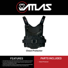Atlas Charger PeeWee Black - A1011-01-000 CE Level 1 Certified Chest Protector with Wrap-Around Design for Young Riders in Motocross, BMX, and Extreme Sports