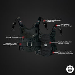 Atlas Charger PeeWee Black Chest Protector w/ Shoulder Coverage Motocross –A1021-01-000 CE Level 1 Certified Protection Gear, Lightweight, Upper Body Armor for Youth BMX Riders