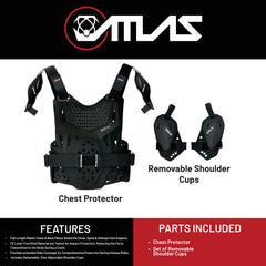 Atlas Charger PeeWee Black Chest Protector w/ Shoulder Coverage Motocross –A1021-01-000 CE Level 1 Certified Protection Gear, Lightweight, Upper Body Armor for Youth BMX Riders