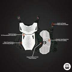 Atlas Charger Youth White Chest Protector (A1030-00-000) CE Stoneshield Certified, Lightweight Youth Motocross & BMX Gear with Full Chest, Back, and Side Protection