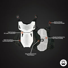 Atlas Charger Youth White Chest Protector (A1031-00-000) CE Level 1 Certified, Lightweight Motocross & BMX Youth Gear with Full Chest, Back, and Side Protection