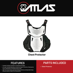Atlas Charger Youth White Chest Protector (A1031-00-000) CE Level 1 Certified, Lightweight Motocross & BMX Youth Gear with Full Chest, Back, and Side Protection