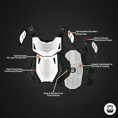 Atlas Charger Youth White Chest Protector ( A1041-00-000) with CE Level 1 Certified Pads and Shoulder Guards, Premium Youth Motocross Gear, Full Side Coverage