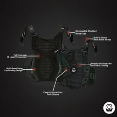 Atlas Charger Youth Black Chest Protector ( A1041-01-000) with CE Level 1 Pads and Shoulder Guards, Premium Youth Motocross Gear, Full Side Coverage