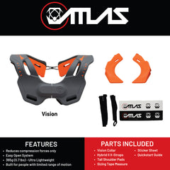 Atlas Brace Vision Anti-Compression Collar Neck Brace (Adult - Small/Medium) for Use In: Powers, Offroad Racing, Motocross, Mountain Biking, and BMX (Grey/Orange)