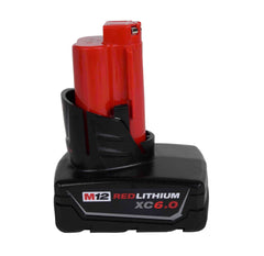 Milwaukee M12 REDLITHIUM XC6.0 12V Extended-Capacity Battery — 6.0 Ah, REDLINK Intelligence, 3× Runtime, All-Weather Performance, Compatible with 70+ M12 Tools