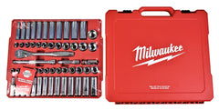 Milwaukee 3/8" Drive 56-Piece Ratchet & Socket Set - SAE & Metric, 90-Tooth Ratchet, Four Flat Sides, Slim Profile Sockets, Portable Case