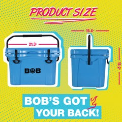 BOB THE COOLER CO 25QT "The Wingman" Leak-Proof Hard Cooler with Heavy Duty Handle & Built In Lid Latching Bottle Openers - Fits 35 12oz Cans for the Beach, Camping, Tailgating, Sports, & More