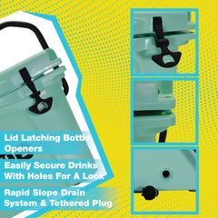 BOB THE COOLER CO 25QT "The Wingman" Leak-Proof Hard Cooler with Heavy Duty Handle & Built In Lid Latching Bottle Openers - Fits 30 12oz Cans for the Beach, Camping, Tailgating, Sports, & More