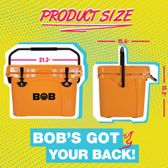 BOB THE COOLER CO 25QT "The Wingman" Leak-Proof Hard Cooler with Heavy Duty Handle & Built In Lid Latching Bottle Openers - Fits 30 12oz Cans for the Beach, Camping, Tailgating, Sports, & More