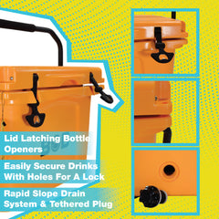 BOB THE COOLER CO 25QT "The Wingman" Leak-Proof Hard Cooler with Heavy Duty Handle & Built In Lid Latching Bottle Openers - Fits 30 12oz Cans for the Beach, Camping, Tailgating, Sports, & More